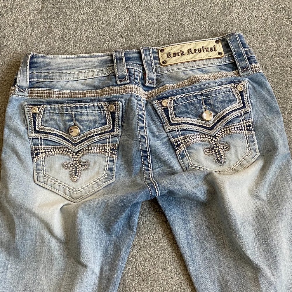 Rock Revival Celinda Jeans Ankle Skinny Light Wash Rhinestones Sz 27     - N1501